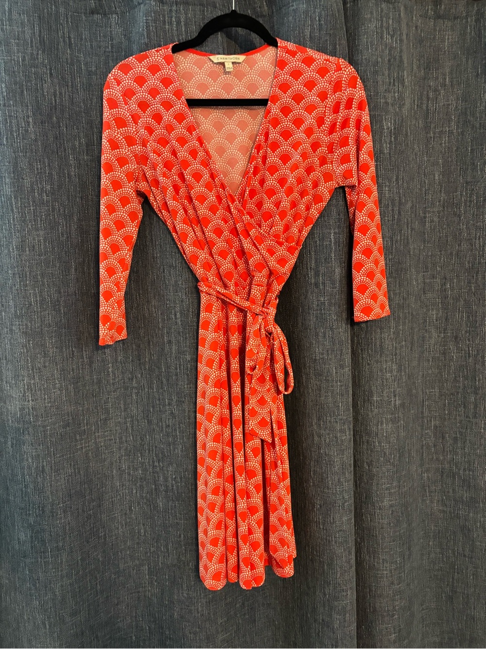 41 Hawthorn Coral/Red and White Printed Faux Wrap Dress
